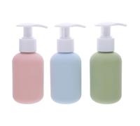 PAMINGONO Kit de 3 Botellas de Viaje Recargables de 100ml Dispensador de Bomba, Diseño Macaron y Control de Dosis para Gel, Champú y Lociones en Viajes Cortos