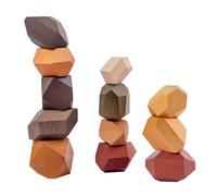 PAMINGONO Ladrillos de Juguete de Madera de Haya Forma de Piedra 12 Piezas de Colores para Juego Educativo de Desarrollo Temprano Mejora Coordinación Mano-Ojo y Creatividad