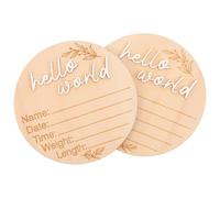 PAMINGONO Letrero de Anuncio de Nacimiento Redondo de Madera Natural para Ñiño Recién Nacido, Señal Personalizada Texto Hello World, Adecuado para Hospital y Obsequio Primeriza, Pack 2