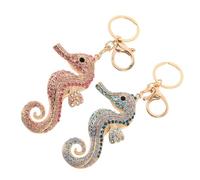 PAMINGONO Llavero Creativo de Caballito de Mar con Gemas de Imitación, Set de 2 Piezas (Rosa y Azul), Accesorio Kawaii para Bolsos y Mochilas, Charms Lindos para Niñas y Eventos