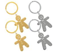 PAMINGONO Llaveros de Hombrecito de Jengibre Navideños 4 Piezas, Colgantes Decorativos para Bolso y Mochila, Acero Inoxidable Resistente al Desgaste, Colores Dorado y Plateado, Obsequio