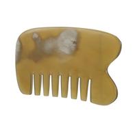 PAMINGONO Peine de Masaje Facial y Cuero Cabelludo de Cuerno Natural, Peine de Seis Dientes Anchos Portátil para Viaje, Herramienta Gua Sha para Cuidado y Relajación del Cabello Sensible