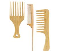 PAMINGONO Peines para Peinar Cabello Hombre 3 Piezas Set Madera Bambú Natural Dientes Finos y Anchos Profesional Cuidado Diario Uso Masculino