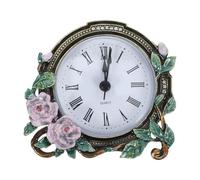 PAMINGONO Reloj de Mesa Vintage Mini Esmaltado con Flores Decoración Sobremesa Retro Silencioso y Compacto para Oficina Dormitorio y Sala