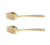 PAMINGONO Tenedores y Cucharas Multifuncionales 2 Piezas de Acero Inoxidable 304 Mango Largo para Ramen, Ensalada y Sopa, Cubiertos para Camping y Uso al Aire Libre, Color Dorado