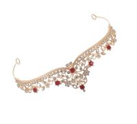 PAMINGONO Tiara de Cumpleaños Gemas de Imitación, Diadema de Reina en Color Dorado y Rojo, Accesorio Cabello para Bodas, Fiestas y Eventos Obsequios