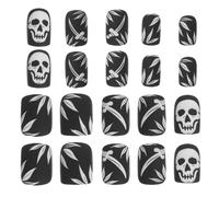 PAMINGONO Uñas Postizas Cortas de Plástico con Diseño de Calavera para Halloween 24 Piezas Autoadhesivas Negras Manicura Gótica para Fiestas y Uso Diario