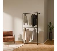 pamo Barra de ropa de pared estilo industrial - Carga 160 kg - Perchero metálico negro con tubos de acero - Para vestidor abierto o armario sin puertas - Robusto y fácil de instalar