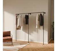 pamo Barra de ropa de pared estilo industrial - Carga 200 kg - Perchero metálico negro con tubos de acero - Para vestidor abierto o armario sin puertas - Robusto y fácil de instalar