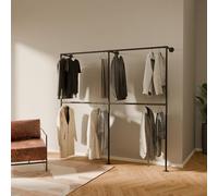 pamo Barra de ropa de pared estilo industrial - Carga 290 kg - Perchero metálico negro con tubos de acero - Para vestidor abierto o armario sin puertas - Robusto y fácil de instalar