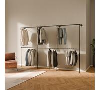 pamo Barra de ropa de pared estilo industrial - Carga 370 kg - Perchero metálico negro con tubos de acero - Para vestidor abierto o armario sin puertas - Robusto y fácil de instalar