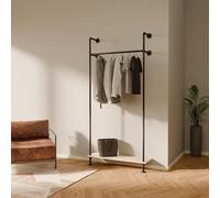 pamo perchero de pared con estante de roble 105 x 222 cm - Barra industrial negra de tubos metálicos, armario abierto compacto para ropa