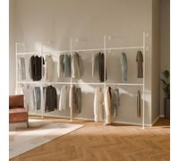 pamo Perchero de Pared Industrial Blanco 392x222 cm - Barra para Colgar Ropa de Tubos Metálicos - Vestidor Abierto Moderno - Armario Abierto Minimalista - Soporta 560 kg