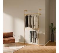 pamo Perchero de Pared Industrial Dorado 105x222 cm - Barra para Colgar Ropa de Tubos Metálicos - Vestidor Abierto Moderno - Armario Abierto de Diseño - Soporta 200 kg
