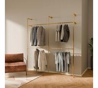 pamo Perchero de Pared Industrial Dorado 201x222 cm - Barra para Colgar Ropa de Tubos Metálicos - Vestidor Abierto Moderno - Armario Abierto de Diseño - Soporta 360 kg