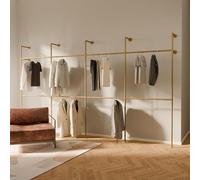 pamo Perchero de Pared Industrial Dorado 392x222 cm - Barra para Colgar Ropa de Tubos Metálicos - Vestidor Abierto Moderno - Armario Abierto de Diseño - Soporta 560 kg