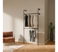 pamo Perchero de Pared Industrial Negro 105x222 cm - Barra para Colgar Ropa de Tubos Metálicos - Vestidor Abierto Moderno - Armario Abierto Compacto - Soporta 200 kg