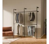 pamo Perchero de Pared Industrial Negro 201x222 cm - Barra para Colgar Ropa de Tubos Metálicos - Vestidor Abierto Moderno - Armario Abierto Compacto - Soporta 360 kg
