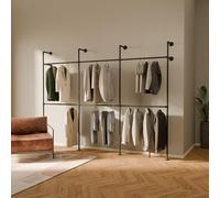 pamo Perchero de Pared Industrial Negro 296x222 cm - Barra para Colgar Ropa de Tubos Metálicos - Vestidor Abierto Moderno - Armario Abierto Compacto - Soporta 460 kg