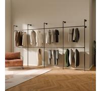 pamo Perchero de Pared Industrial Negro 392x222 cm - Barra para Colgar Ropa de Tubos Metálicos - Vestidor Abierto Moderno - Armario Abierto Compacto - Soporta 560 kg