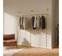 pamo Percheros Pared 201 cm - 240 kg I Armario Abierto Metal Dorado I Perchero Burro Ropa Industrial I 222 cm × 32 cm I Dorado I Acero con Recubrimiento en Polvo ClearGuard