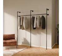 pamo Percheros Pared 201 cm - 240 kg I Armario Abierto Metal Negro I Perchero Burro Ropa Industrial I 222 cm × 32 cm I negro I Acero con Recubrimiento en Polvo MatteGuard