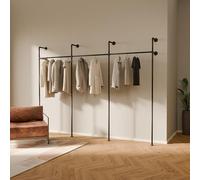 pamo Percheros Pared 296 cm - 340 kg I Armario Abierto Metal Negro I Perchero Burro Ropa Industrial I 222 cm × 32 cm I negro I Acero con Recubrimiento en Polvo MatteGuard