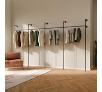 pamo Percheros Pared 392 cm - 440 kg I Armario Abierto Metal Negro I Perchero Burro Ropa Industrial I 222 cm × 32 cm I negro I Acero con Recubrimiento en Polvo MatteGuard
