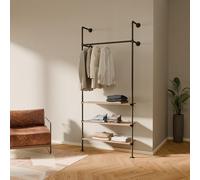 pamo Percheros Pared con Estante de Roble 105x222 cm - Soporta 140 kg | con 3 tableros de roble | Armario abierto - Vestidor modular abierto con recubrimiento en polvo resistente a los arañazos