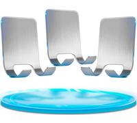 Pamofuper 3 Piezas Ganchos Adhesivos, Colgador para Maquinillas de Afeitar, Perchas Baño sin Taladro, Colgador Adhesivo de Acero Inoxidable 304, No Requiere Taladrar, Gancho pared(Plata)