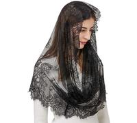 PAMOR Mantilla de encaje de estilo español tradicional inspirado en la vendimia, con forma de infinito, velo latino para cubrir la cabeza, Negro, Talla única