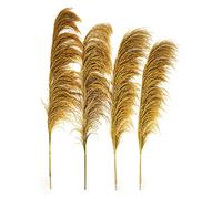 Pampas Grass Decor Tall,Pampas Grandes Florales esponjosas,Flores de Plumas largas para arreglo de Boda Boho Sala de Estar (4 Piezas 43"/110cm, Oro)