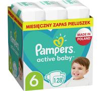 Pampers 128 pañales para bebés, tamaño 6 (13-18 kg), paquete mensual, protección contra fugas durante todo el día