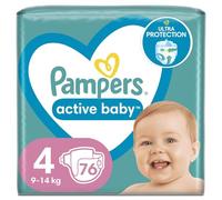 Pampers 76 pañales activos para bebés, tamaño 4 (9-14 kg), protección contra fugas todo el día