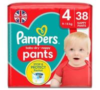 Pampers Baby-Dry - Pañales talla 4, 38 pañales, 9 kg - 15 kg, paquete esencial, ajuste de 360° para ayudar a prevenir huecos y fugas