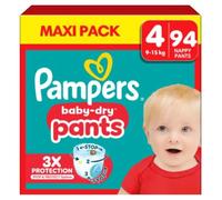 Pampers Baby-Dry Pants Talla 4, 94 capas, 9 kg - 15 kg, 360 ° para ayudar a evitar los bostezos y las fugas