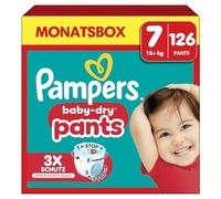 Pampers Baby Dry Pants Talla 7, 126 Pañales, 17kg+, ajuste de 360° para ayudar a prevenir aperturas y fugas, caja mensual