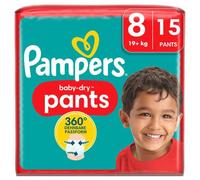 Pampers Baby-Dry Pants Talla 8, 15 pañales, 19 kg + (15 unidades)