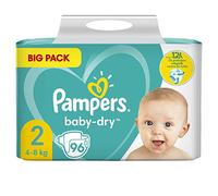 Pampers Baby-Dry talla 2, 96 pañales, hasta 12 horas de protección total contra fugas, 4-8 kg