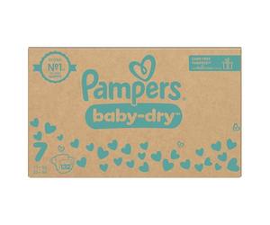 Pampers Baby-Dry Talla 7, 132 pañales, 15 kg, paquete mensual, hasta una noche 100% libre de fugas