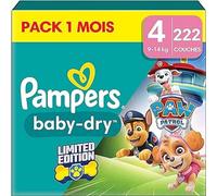 Pampers Baby-Dry, tamaño 4, 222 capas, 9-14 kg, rescata contra fugas gracias a una protección integral de hasta 12 horas, edición limitada con la patrulla, paquete de 1 mes