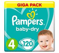 PAMPERS Baby-Dry, tamaño 4, (9 - 14 kg), Mega Plus, Pack 120 unidades