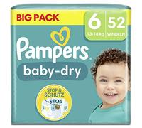 Pampers Baby-Dry tamaño 6, 52 pañales, hasta 12 horas de protección contra fugas, 13 kg - 18 kg.
