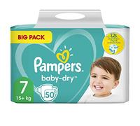 Pampers Baby-Dry tamaño 7, hasta 12 horas de protección completa contra fugas, 15 kg, 50 pañales
