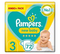Pampers Baby Nappies Size 3 (12-17 kg / 26-37 libras), New Baby, 72 Count, JUMBO+ PACK Protection For Sensitive NewSkin