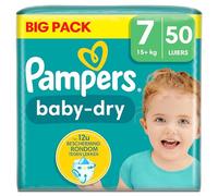 Pampers BabyDry Talla 7, 50 pañales, 15 kg +, para hasta un 100% de protección contra fugas durante toda la noche