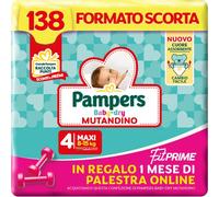 Pampers Bebé Dry Braga & Fit Prime Maxi, Tamaño de la escolta, 138 Pañales, Talla 4 (8-15 Kg), 1 mes de gimnasio en línea de regalo