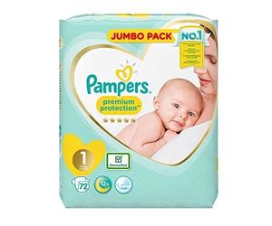 Pampers Caja de pañales jumbo para recién nacido, talla 1 - Paquete de 72 pañales