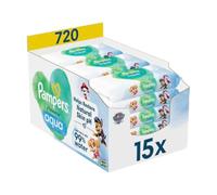 Pampers Harmonie Aqua Baby Toallitas húmedas Paw Patrol, 15 paquetes de 48 toallitas húmedas, 720 toallitas húmedas para bebés que ayudan a restaurar el pH natural de la piel, loción ligera con un 99%