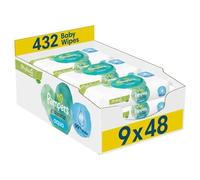 Pampers Harmonie Aqua Toallitas húmedas 9 paquetes de 48 toallitas húmedas cada una - 432 toallitas húmedas que ayudan a restaurar el pH natural de la piel, loción ligera con 99% de agua